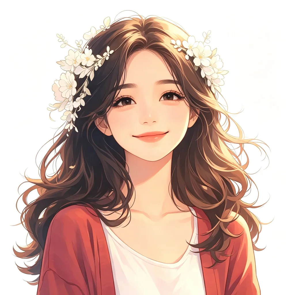 花环少女治愈插画头