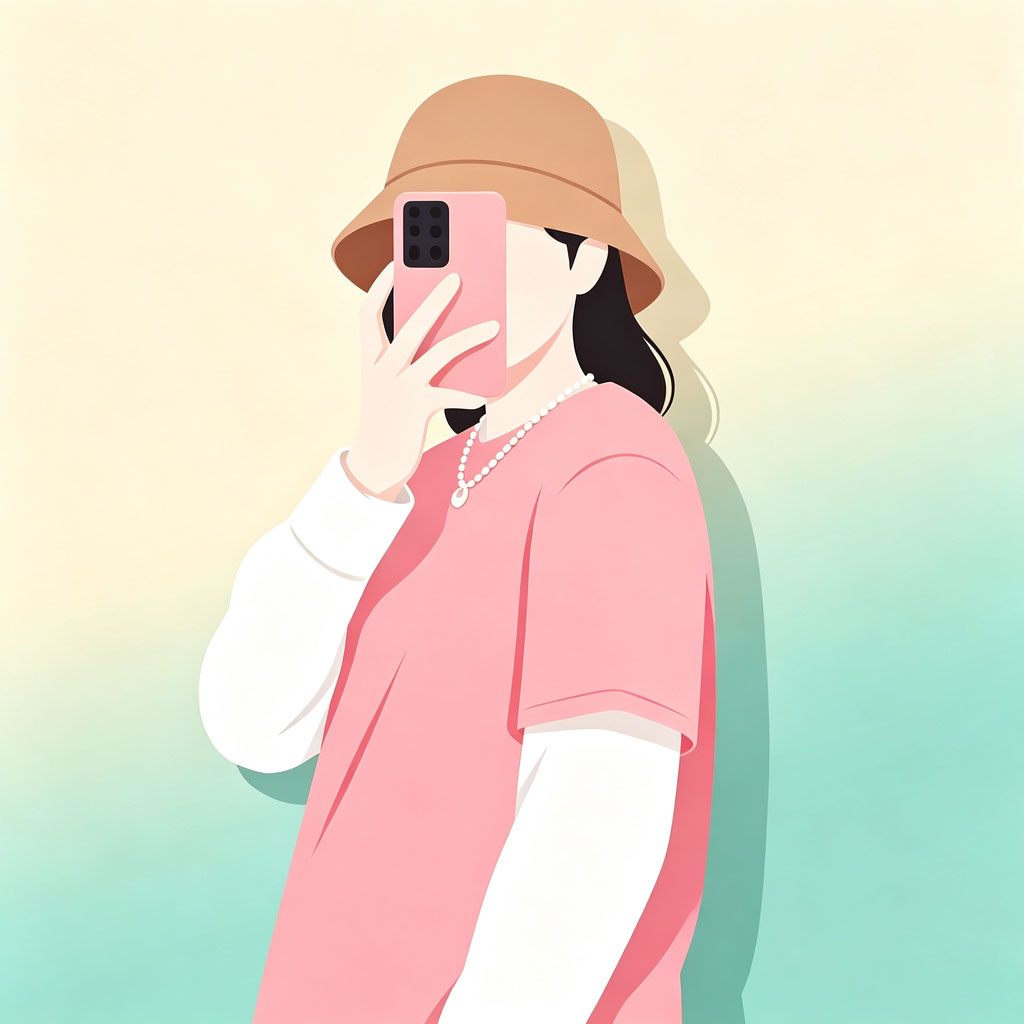粉衣女生自拍扁平插画头像