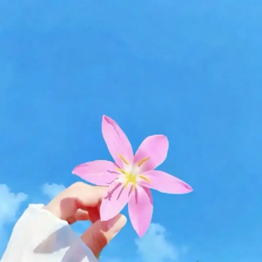 手举粉花治愈女头