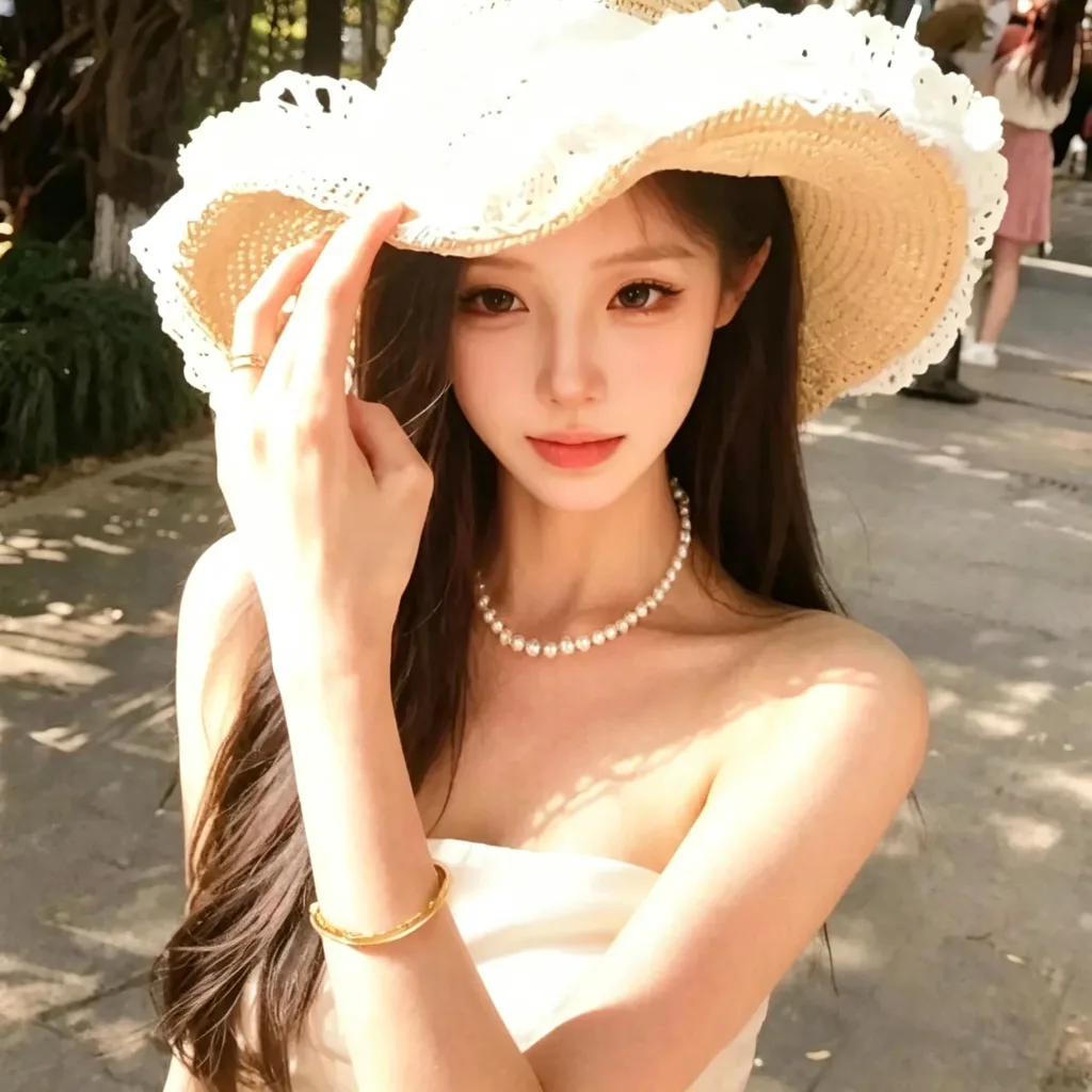 草帽甜妹夏日自拍头像