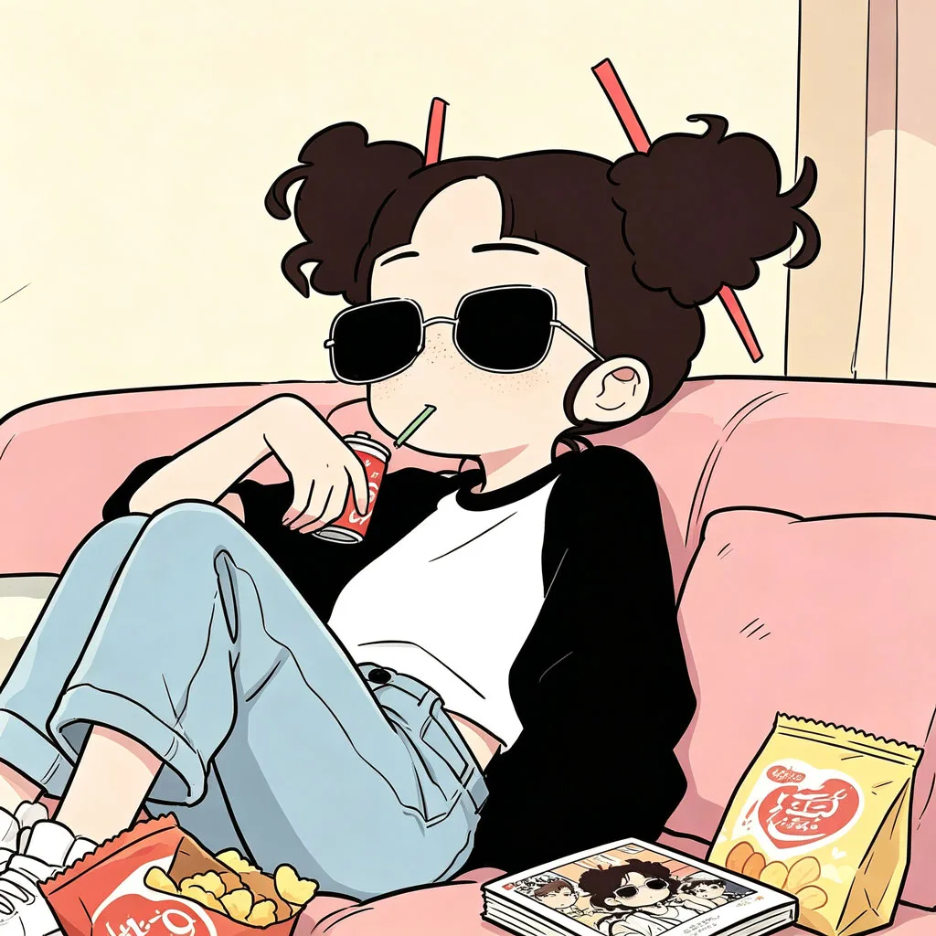 双丸子头甜酷少女动漫头像