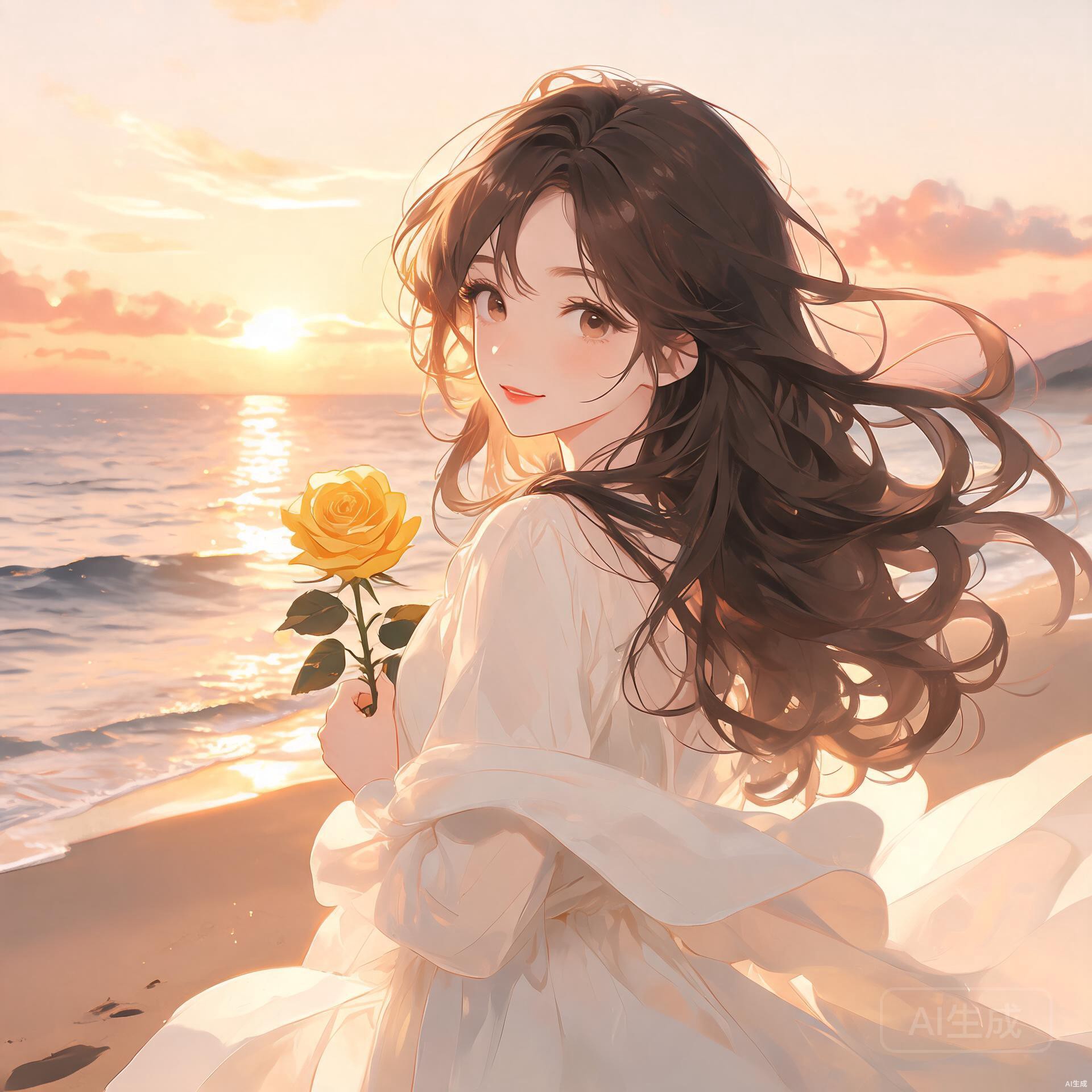 海边黄玫瑰唯美动漫风头像合集
