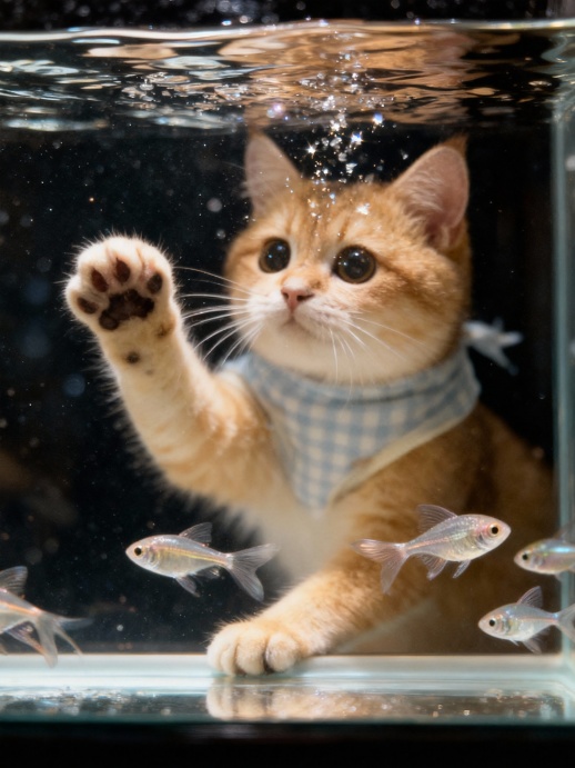 水下捕鱼的猫咪