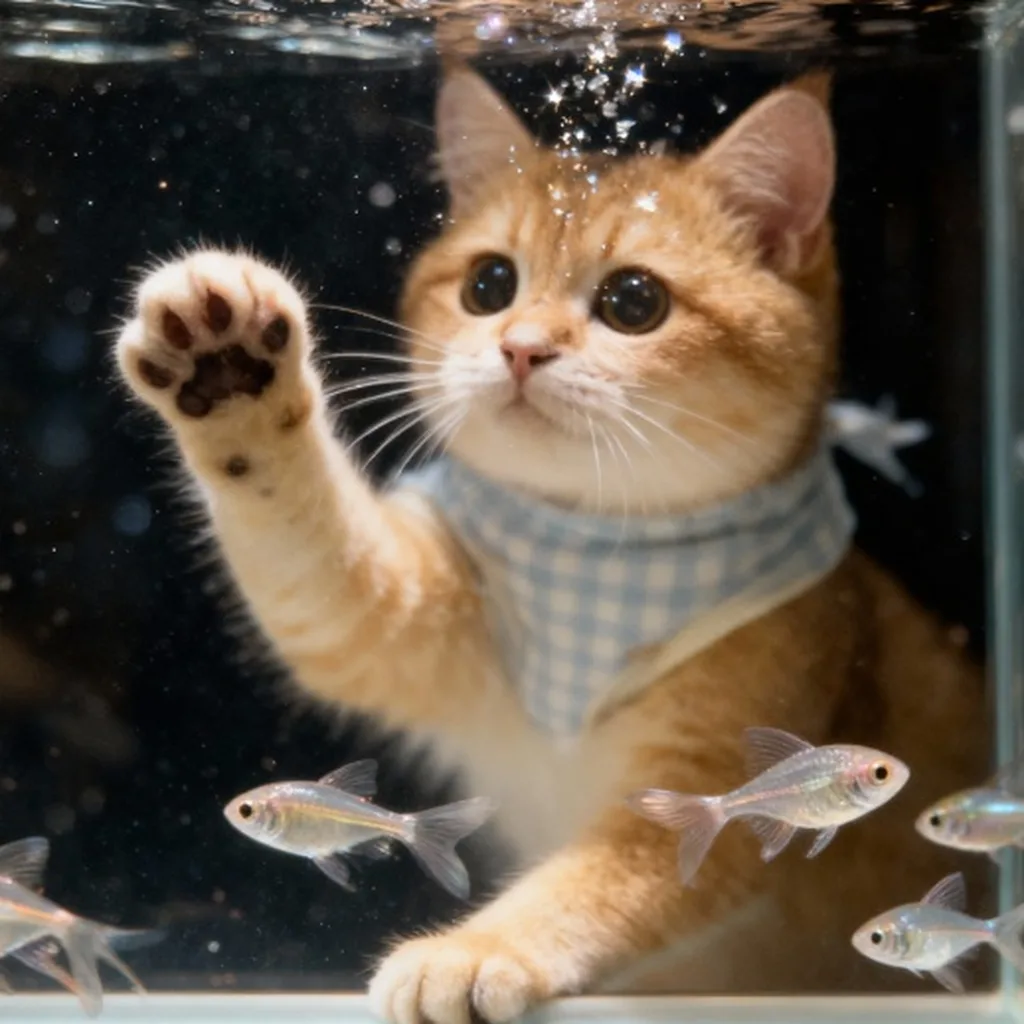 水下捕鱼的猫咪