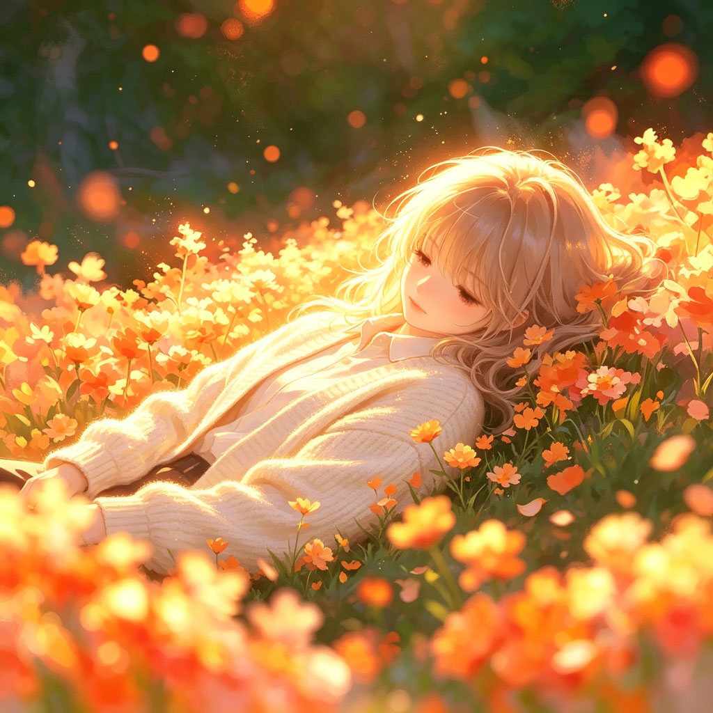 花海躺卧少女治愈动漫头像