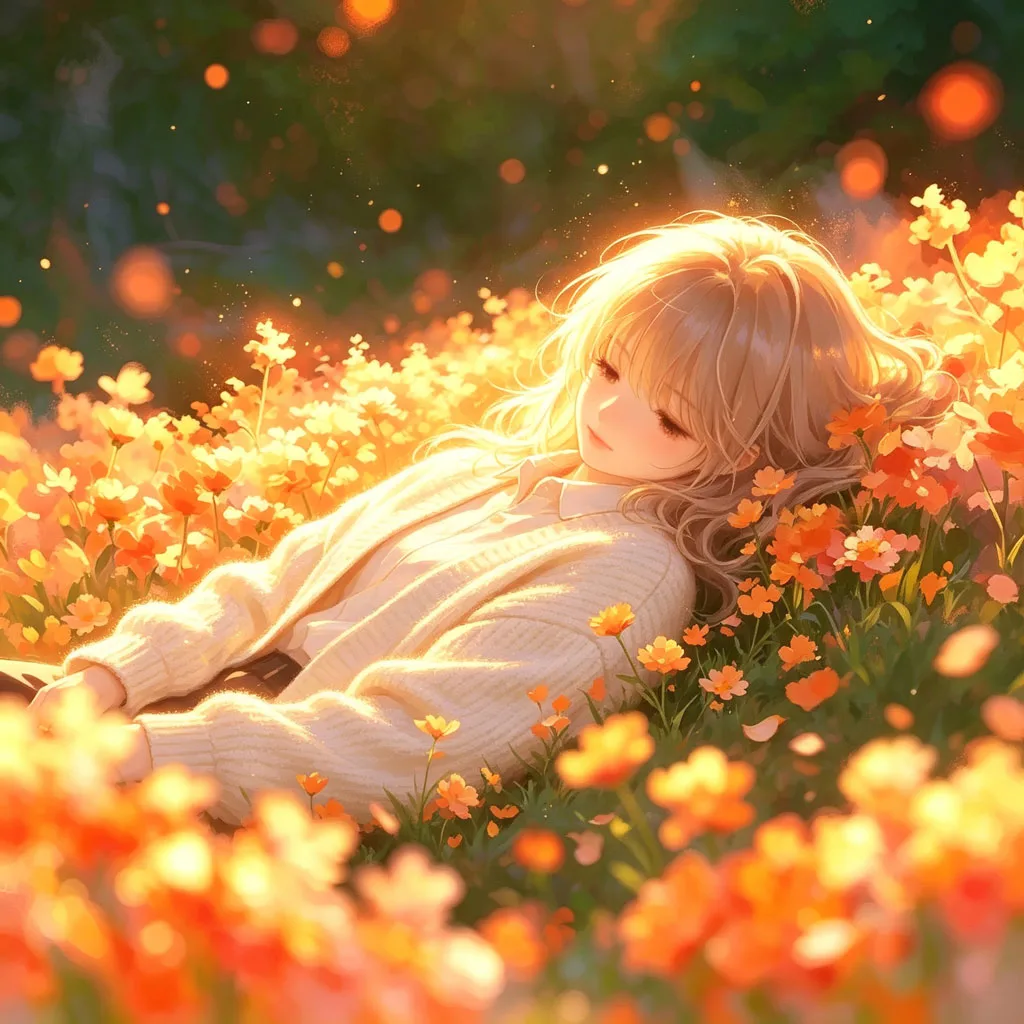 花海躺卧少女治愈动漫头像
