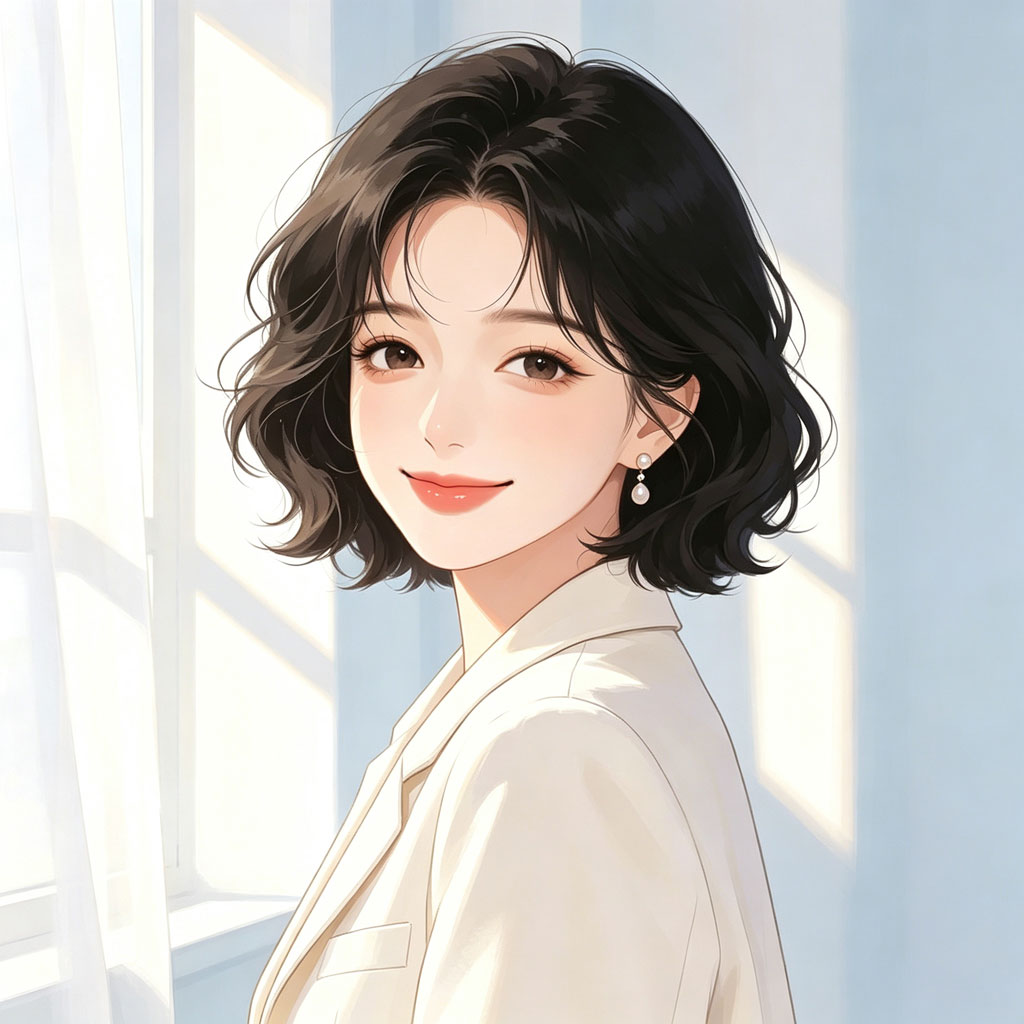 温柔短发女生手绘头像