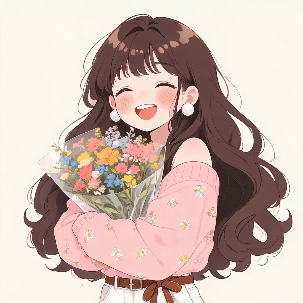 捧花波浪发少女动漫风头像合集