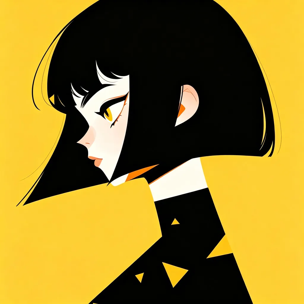 黑黄扁平风少女头像