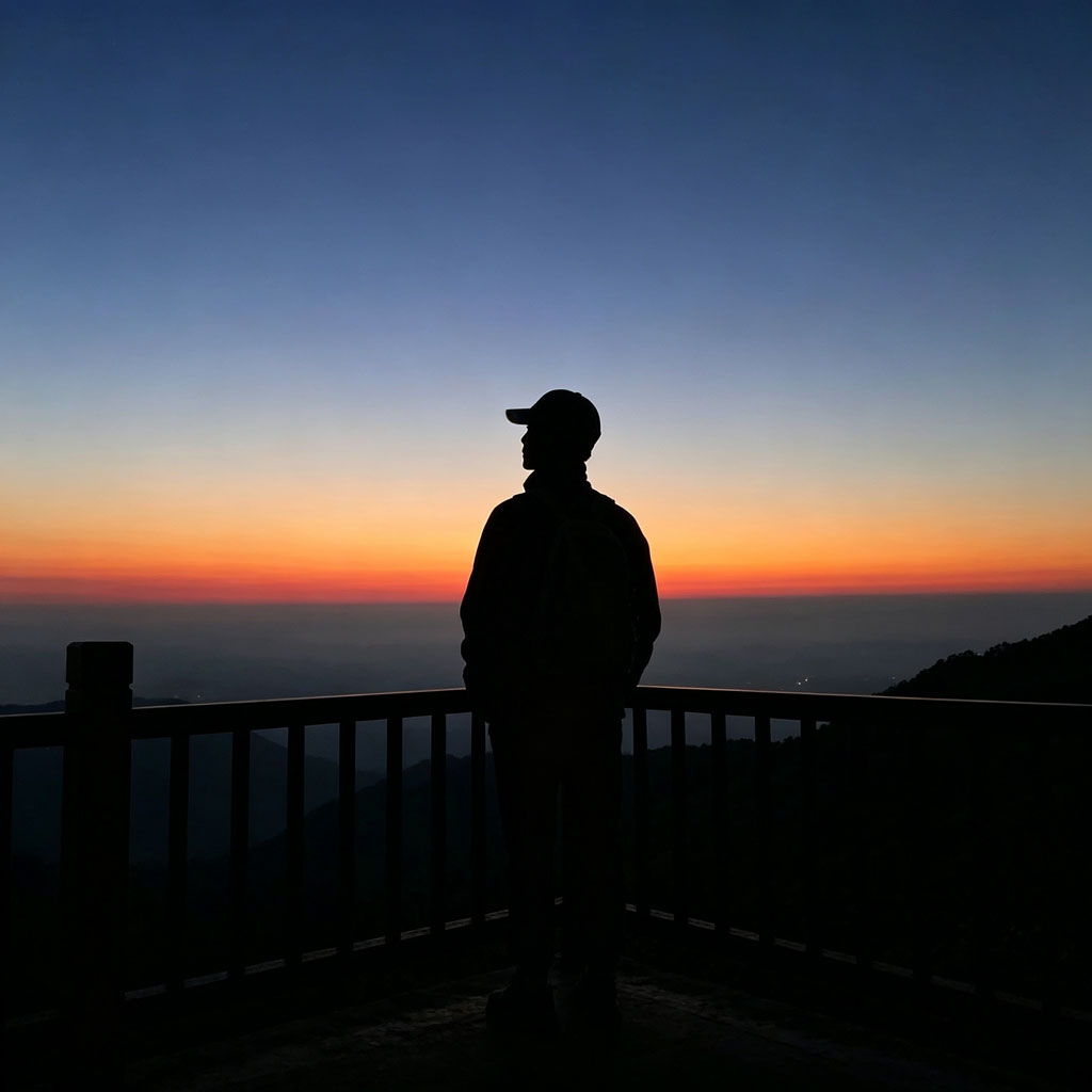 山顶日落男生剪影头像