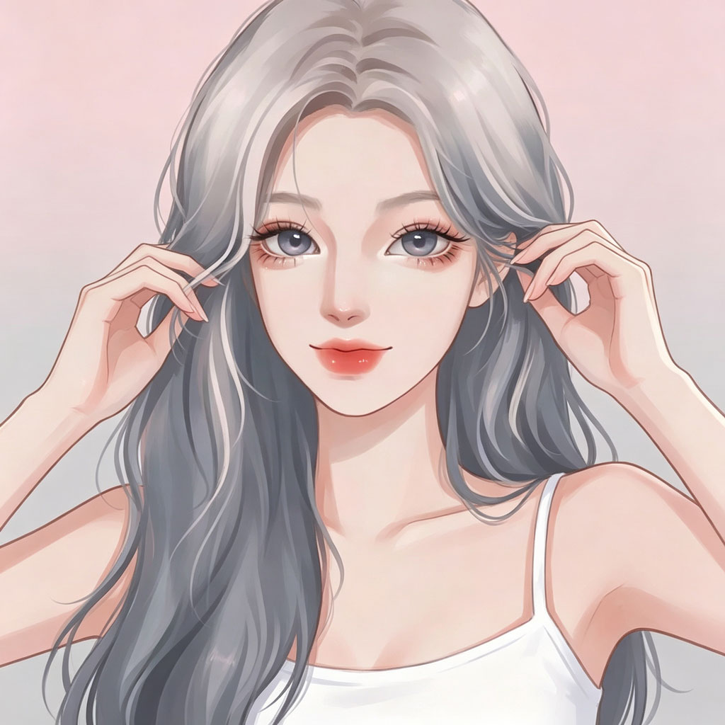 渐变银灰长发温柔手绘女头