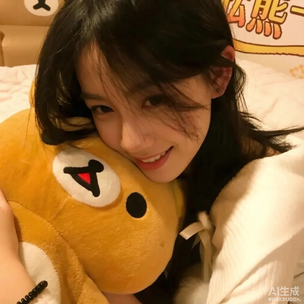 抱玩偶的少女