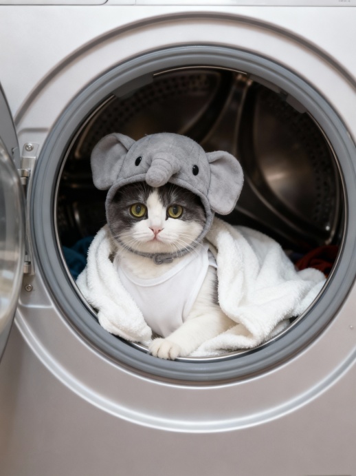 以滚动洗衣机为窝的猫咪