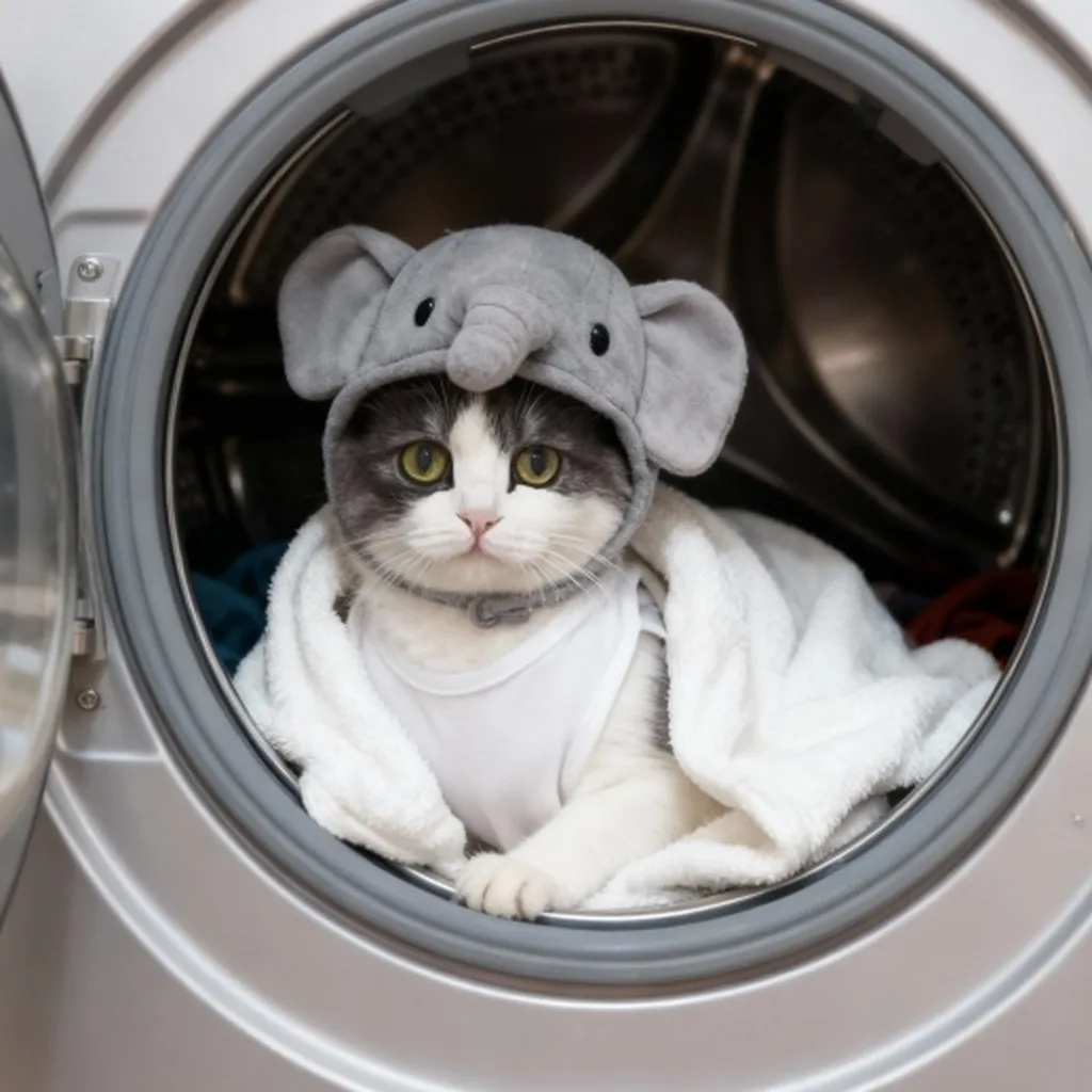 以滚动洗衣机为窝的猫咪