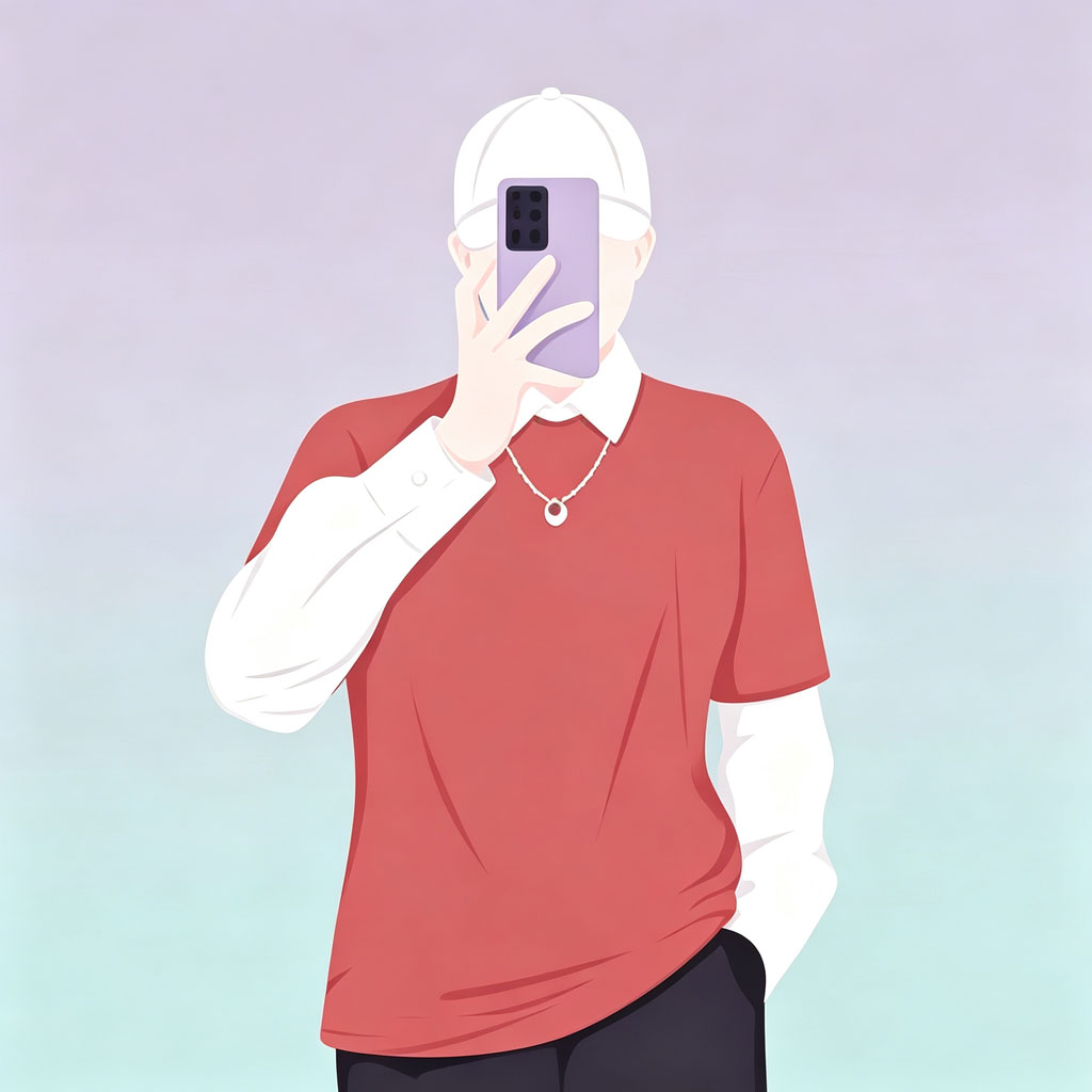 红色上衣男生自拍插画头像