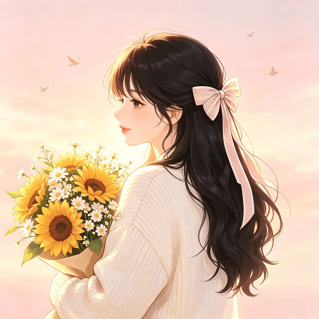 向日葵少女侧脸治愈头像