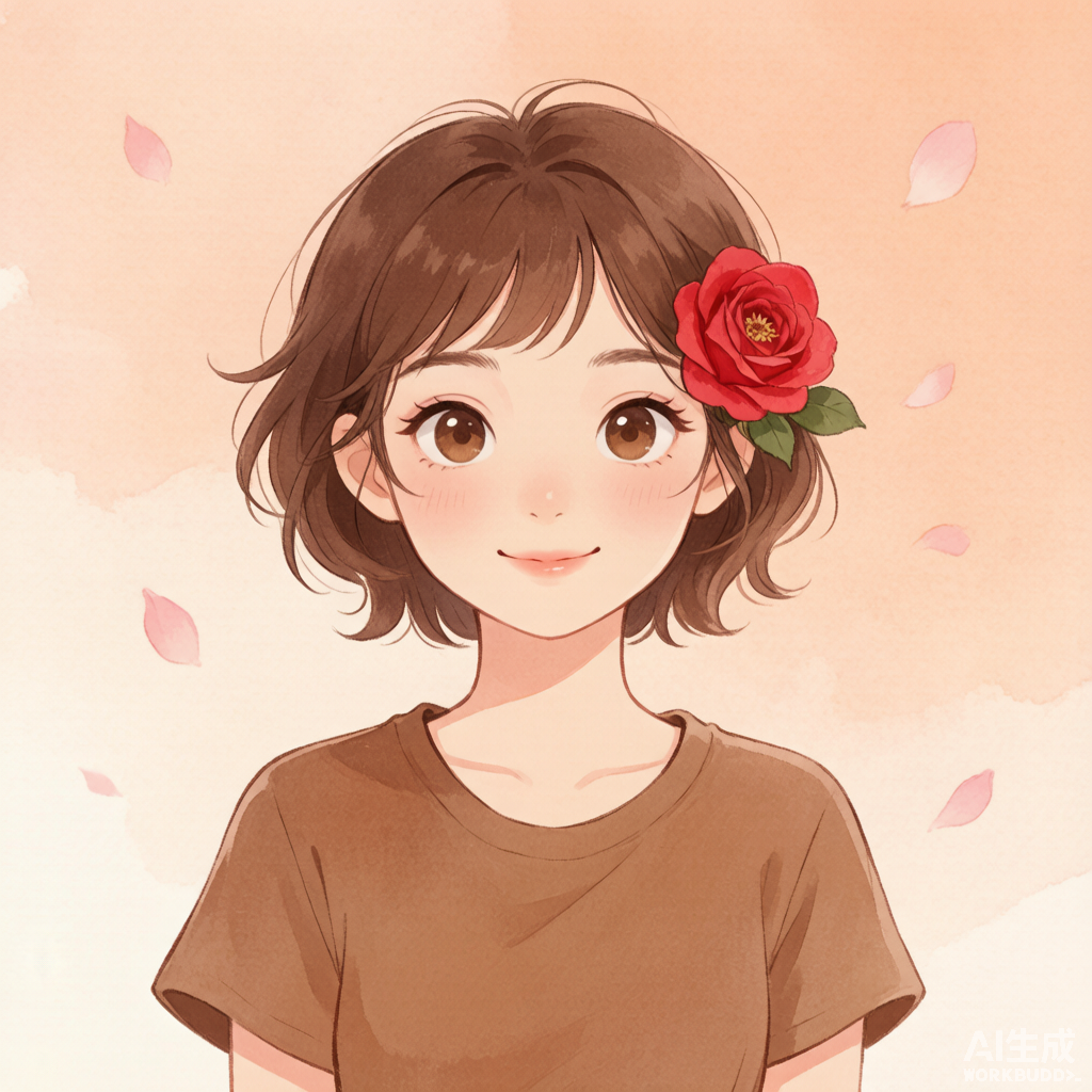 玫瑰耳饰短发少女 · 清新卡通头像