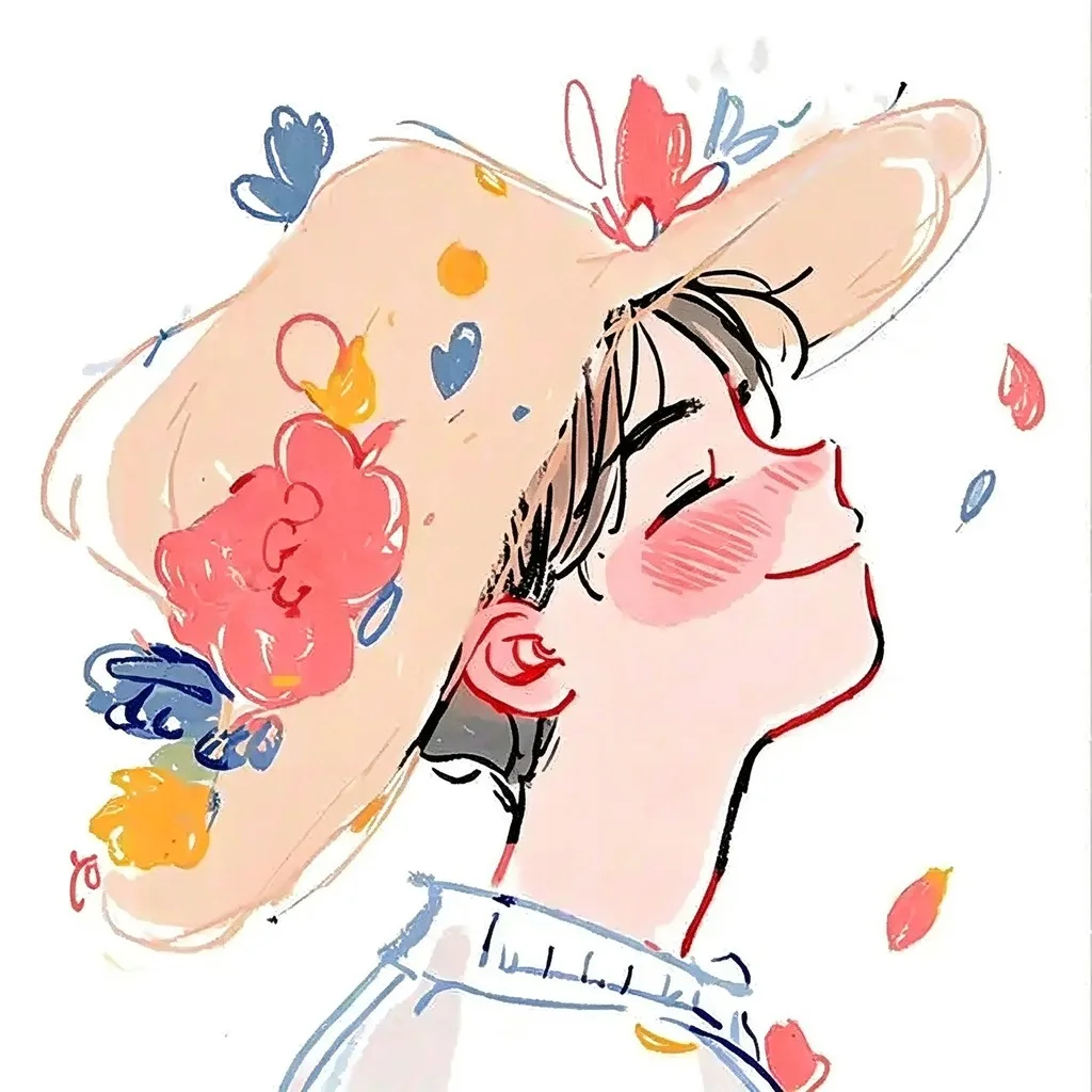 水彩花帽男生插画头