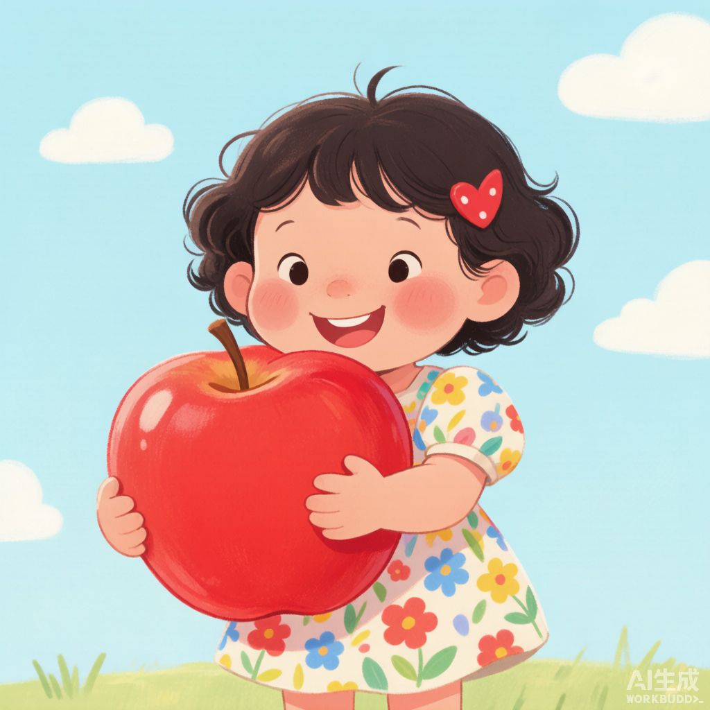 抱苹果小女孩 · 童书风插画头像