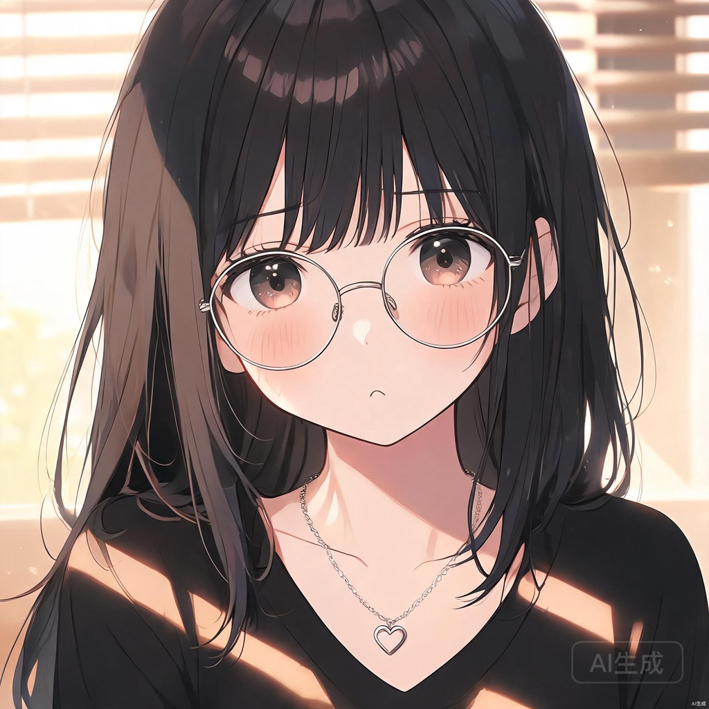 圆框眼镜温柔长发女孩头像合集