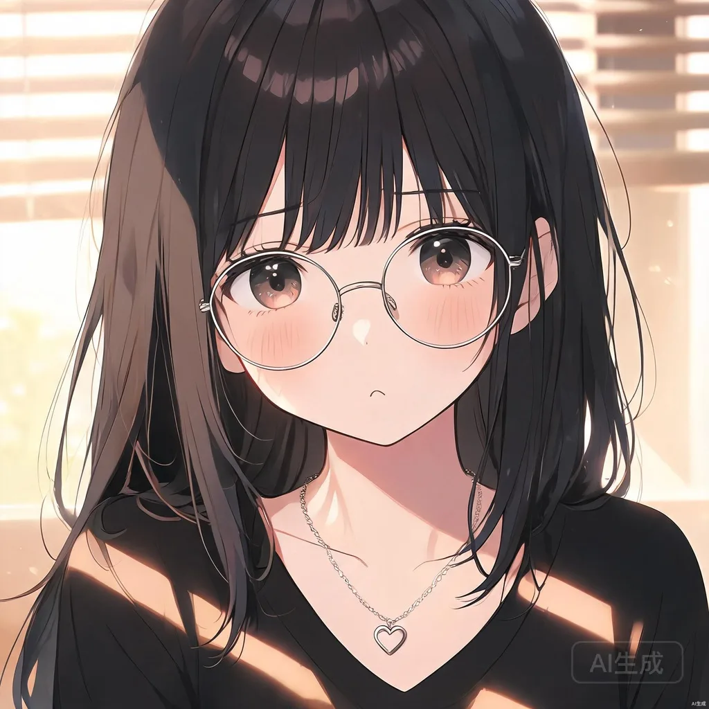 圆框眼镜温柔长发女孩头像合集