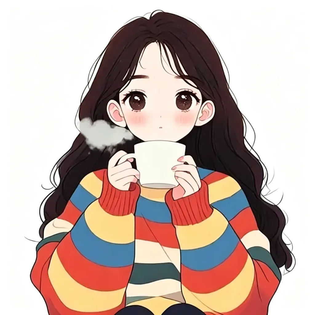 捧热饮治愈卡通女头
