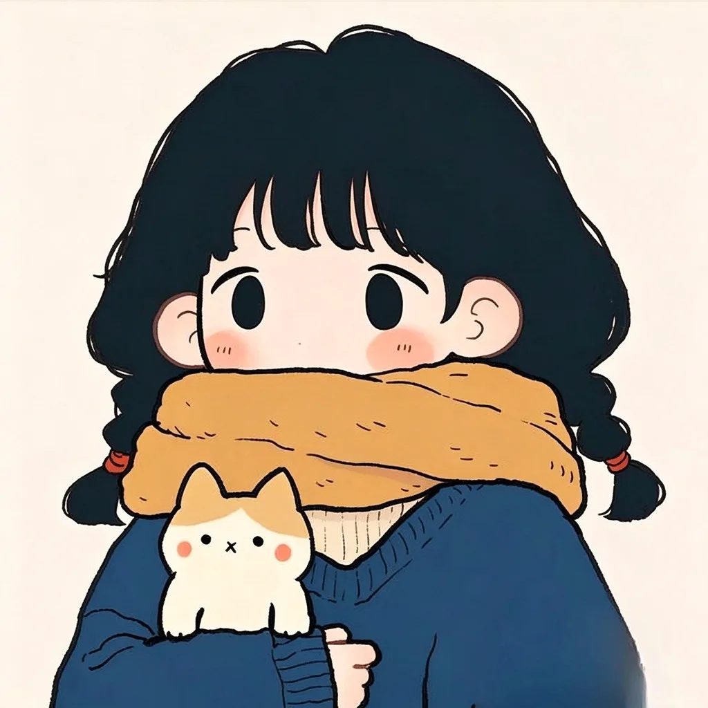 围巾女生抱宠治愈头