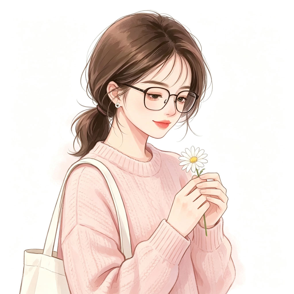持雏菊眼镜女生手绘头像