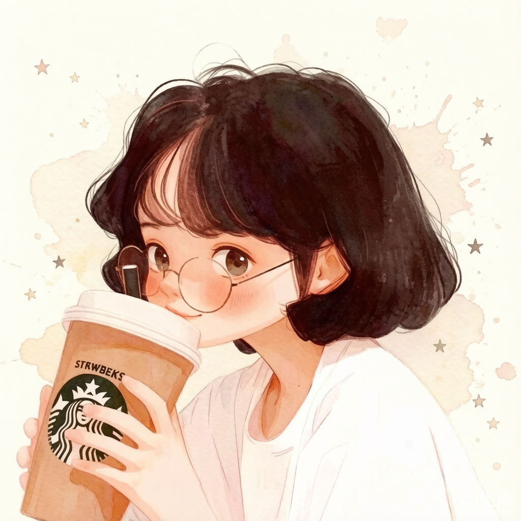 短发眼镜少女 · 现代手绘插画