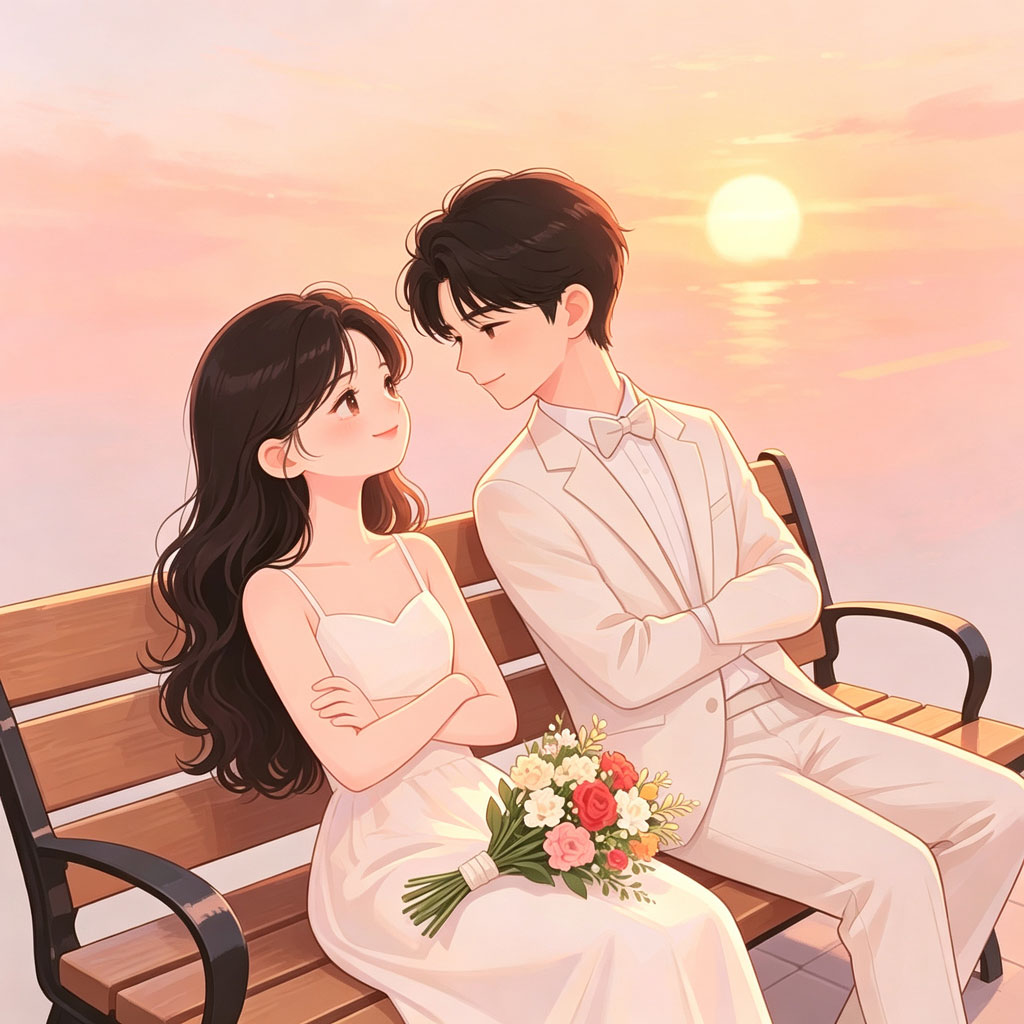 海边婚纱情侣手绘头像