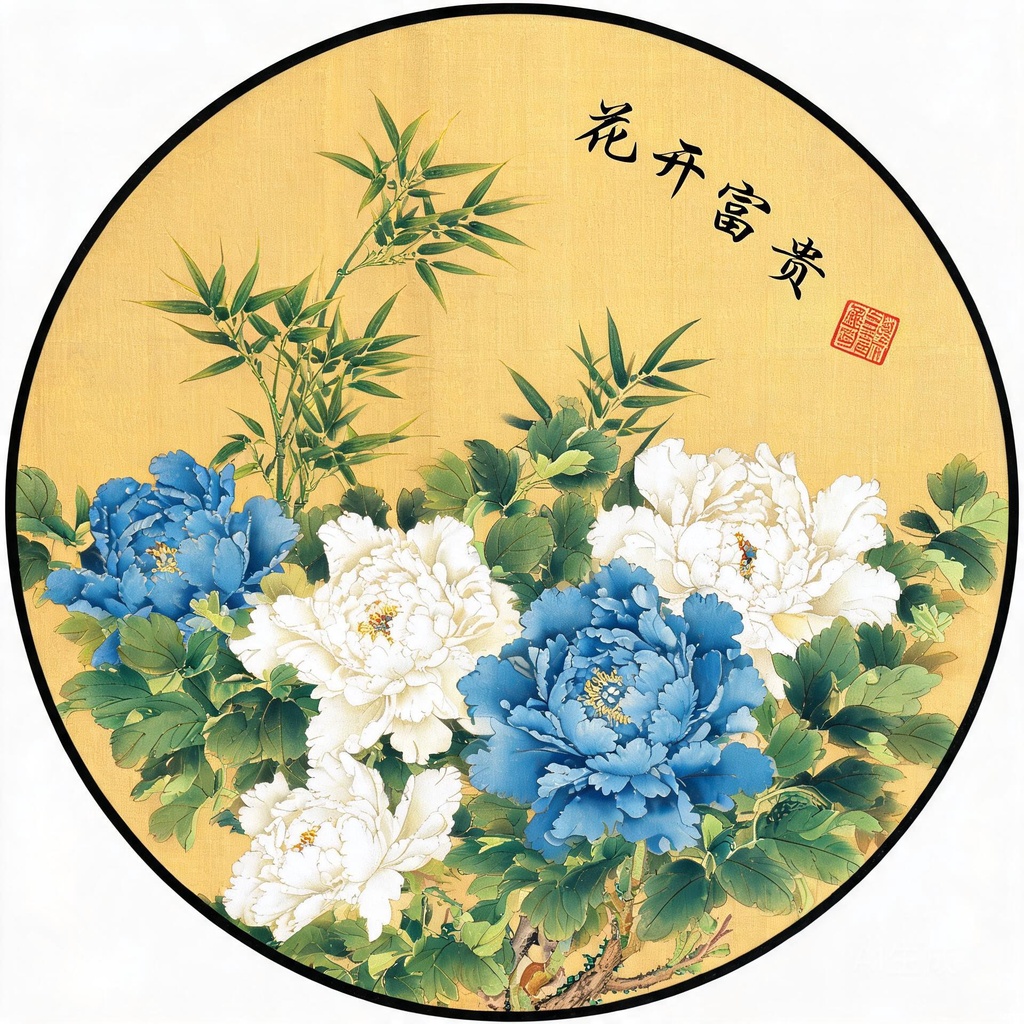 绢本工笔牡丹花开富贵头像合集