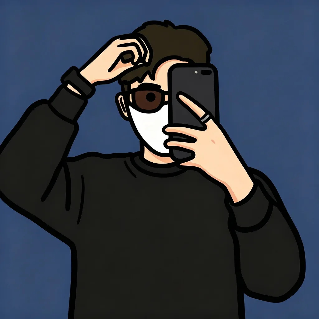 对镜自拍插画男头