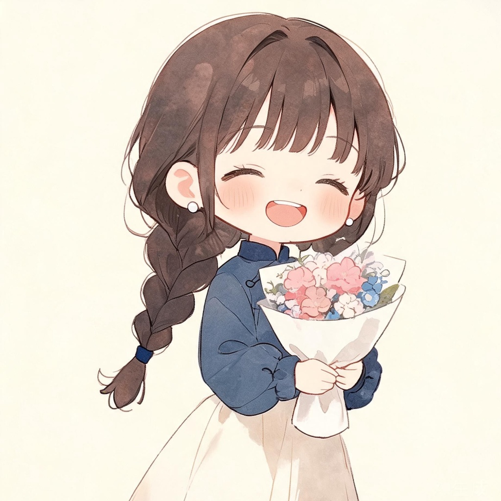 水彩风捧花少女动漫风头像合集