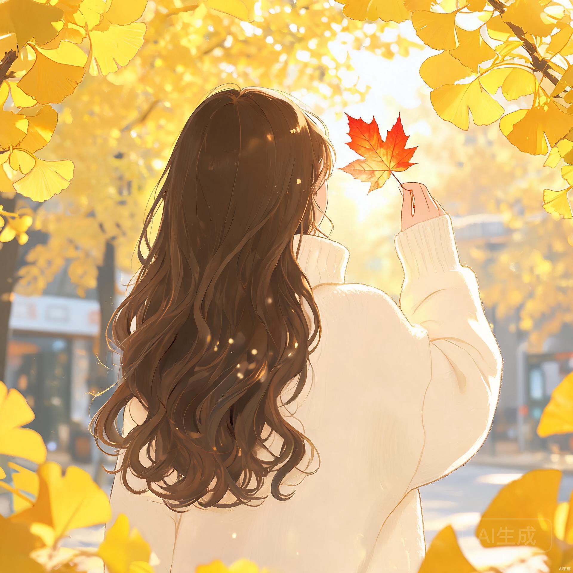秋日文艺女生背影插画风格头像合集