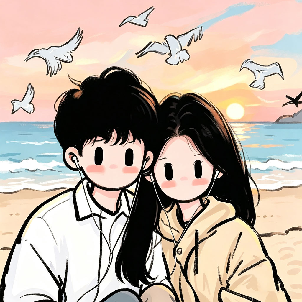 海边落日与我们