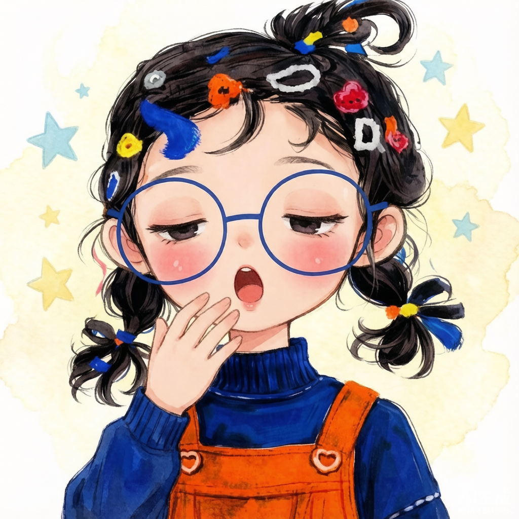 圆框眼镜橙背带裤女孩 · 手绘可爱插画头像