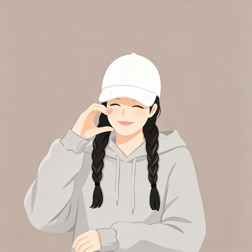 白帽双麻花扁平风女生头像