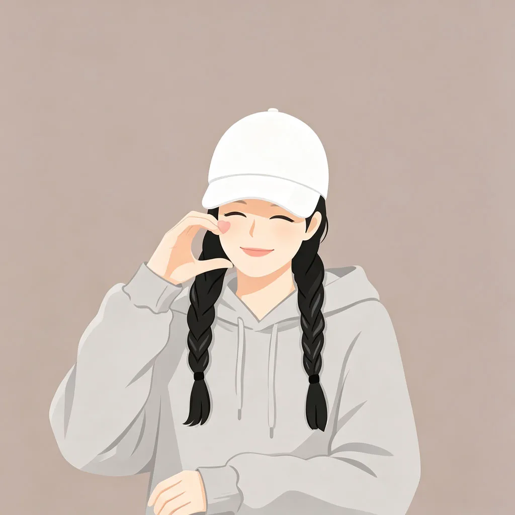白帽双麻花扁平风女生头像