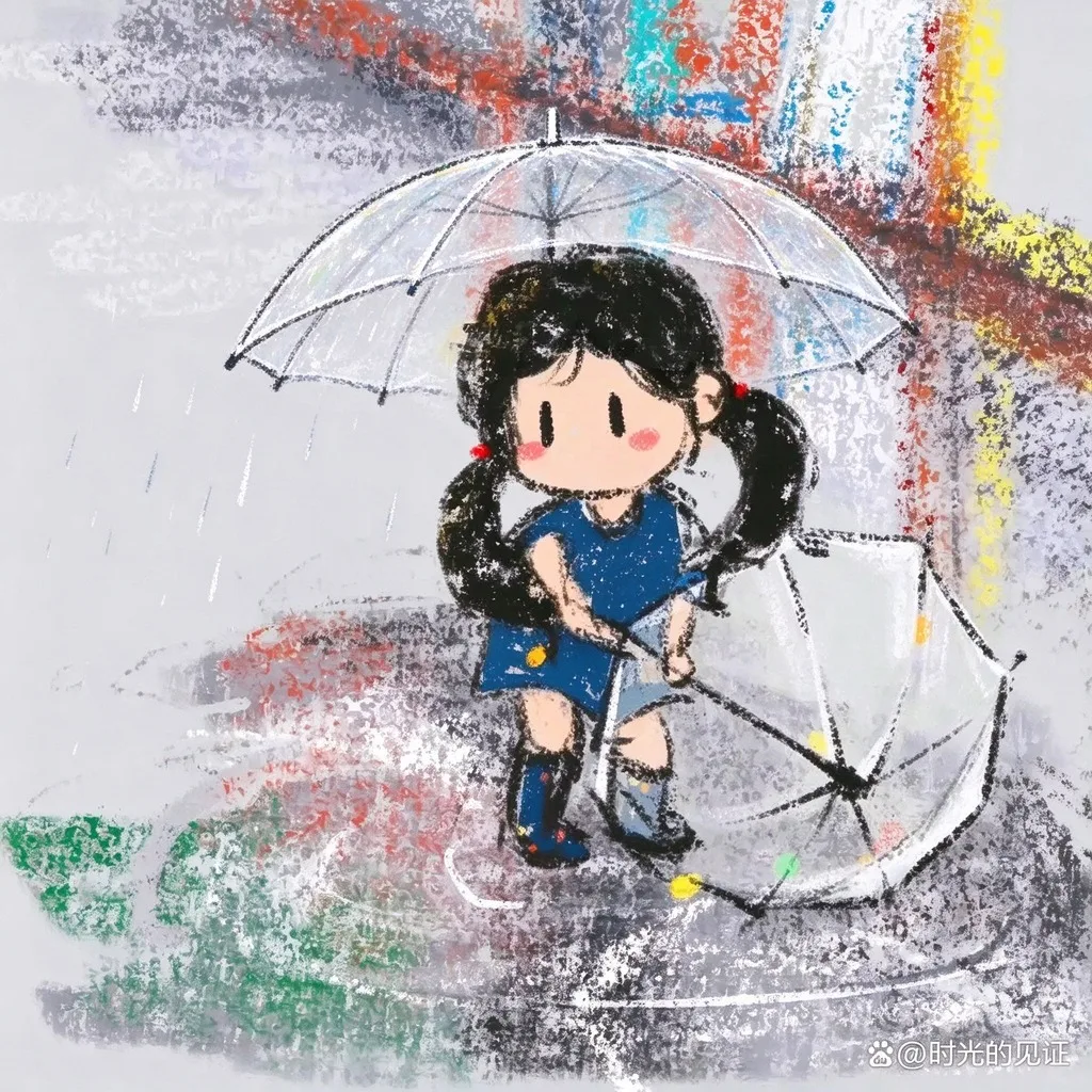 蜡笔撑伞小女孩头