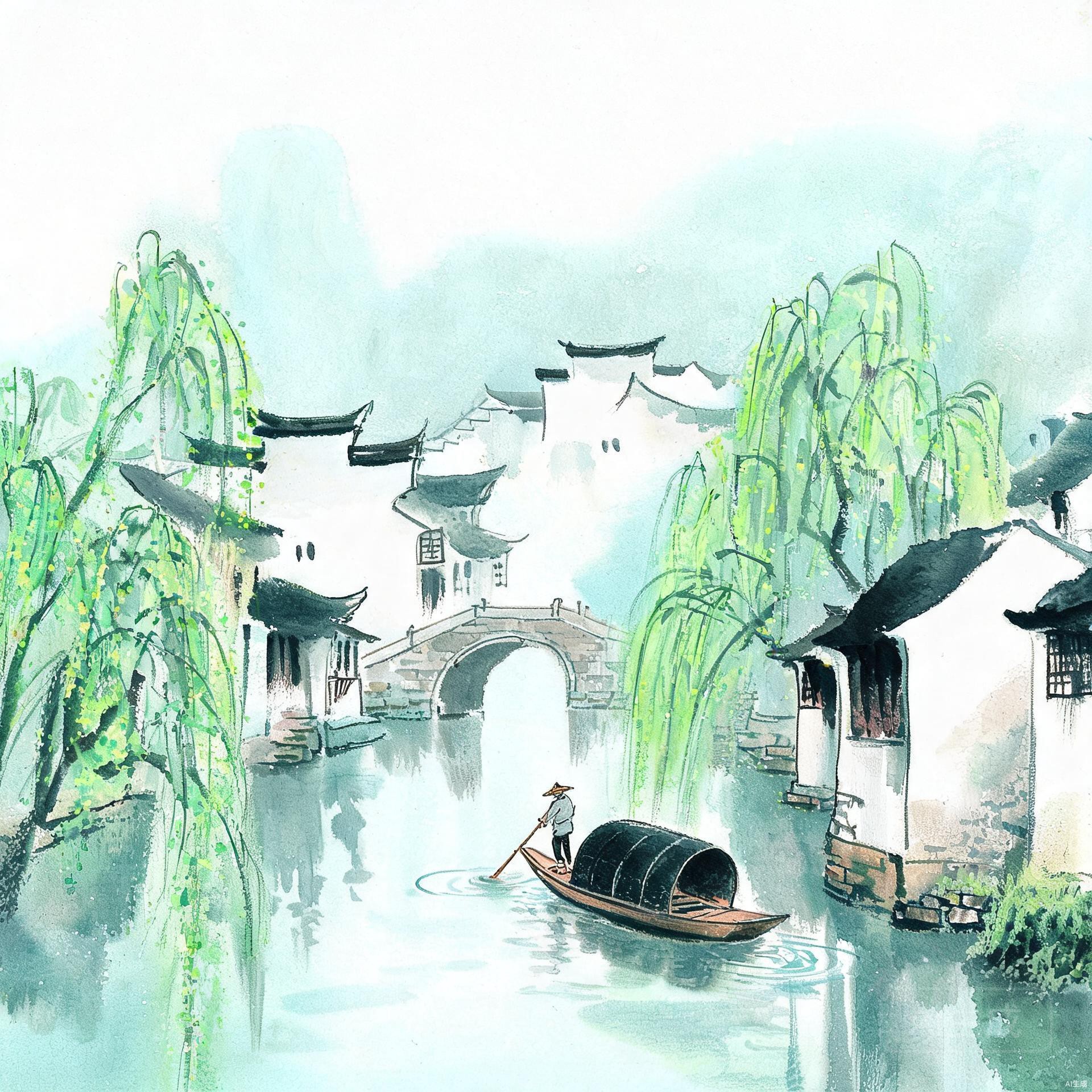 水彩风景手绘头像合集