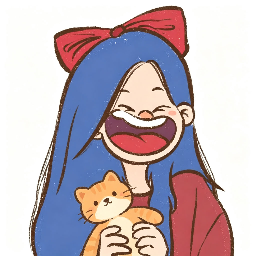 蓝发抱橘猫搞怪卡通女生头像