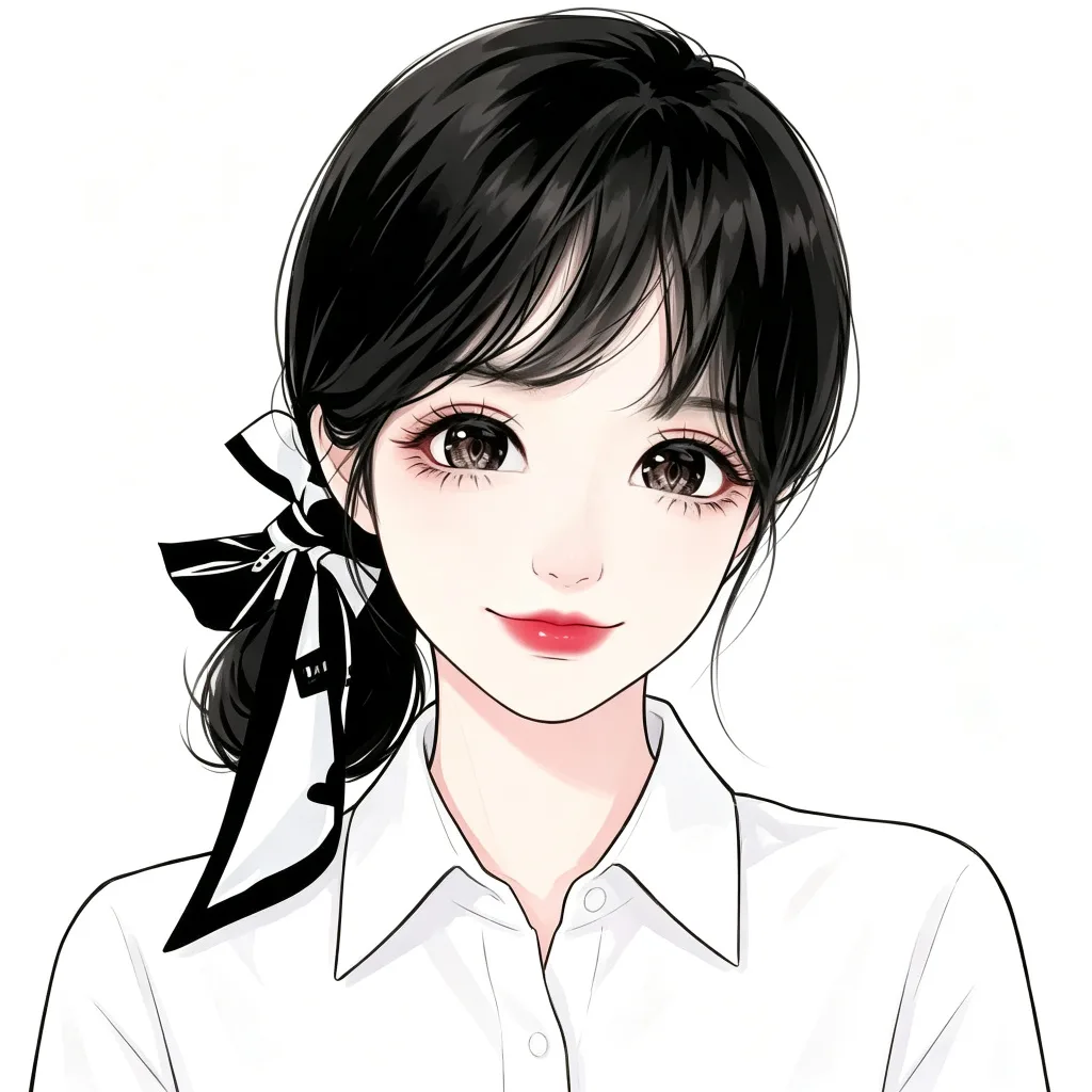 蝴蝶结马尾插画女头