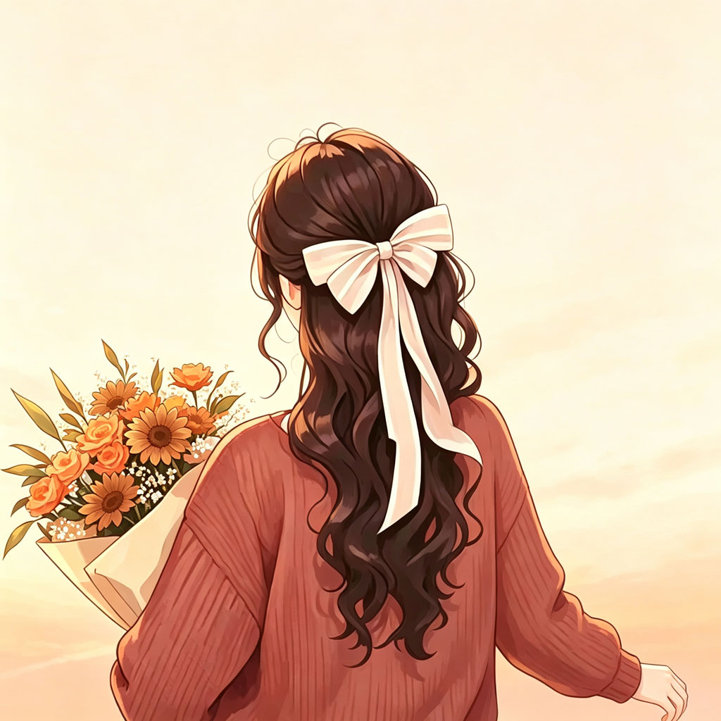 暖秋捧花少女背影头像