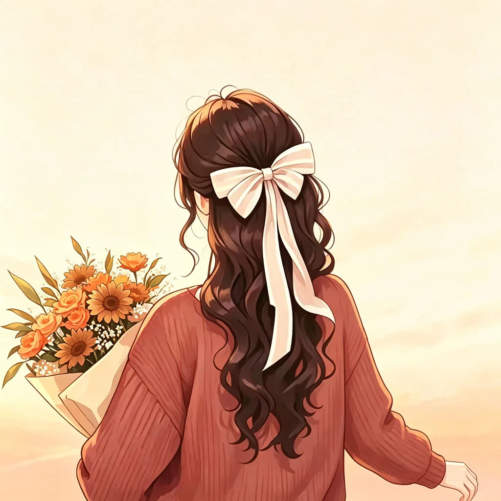 暖秋捧花少女背影头像