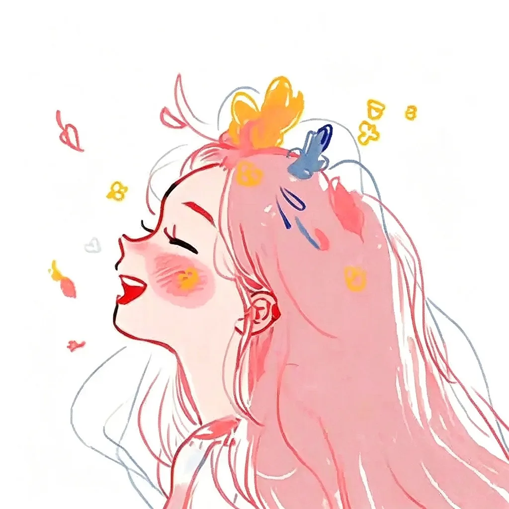 水彩花饰少女插画头