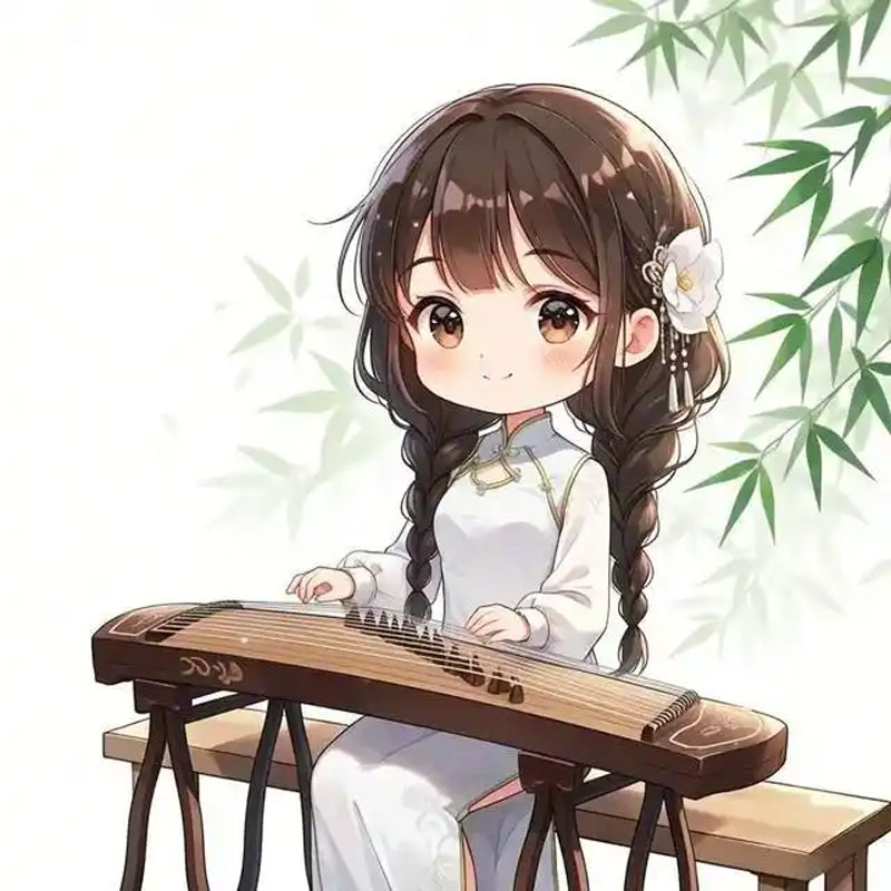 弹琴女生动漫头像