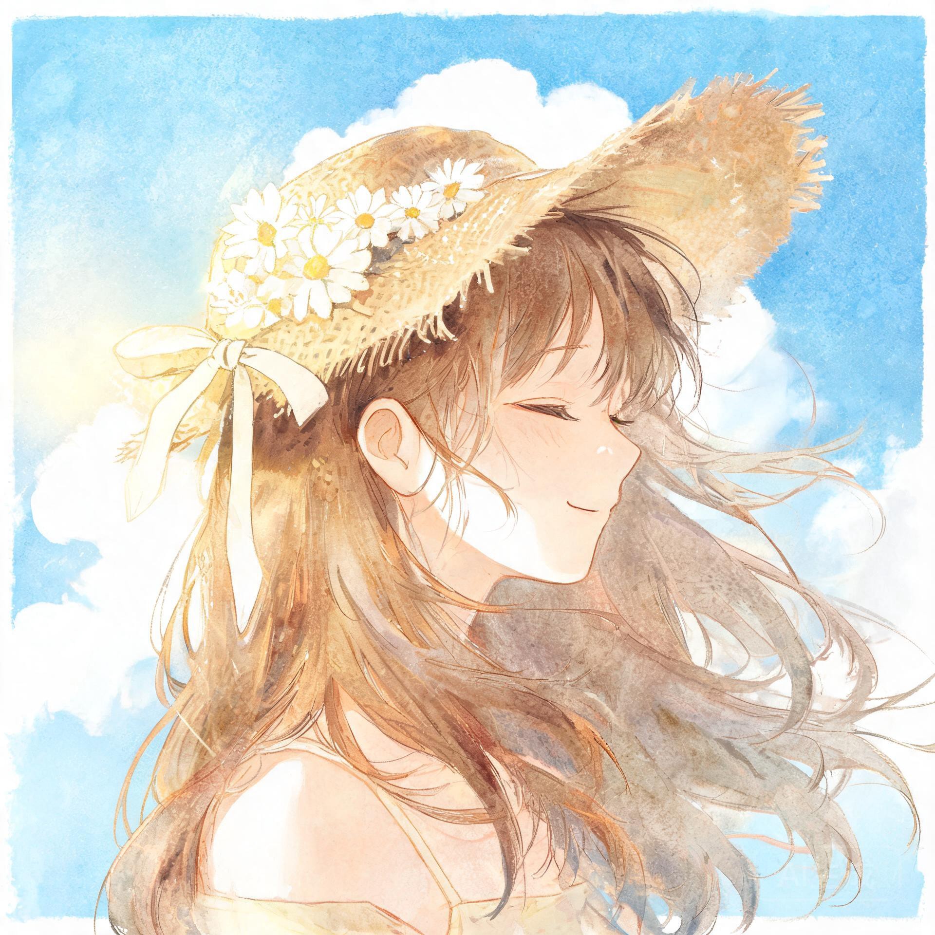 草帽少女水彩插画风头像合集