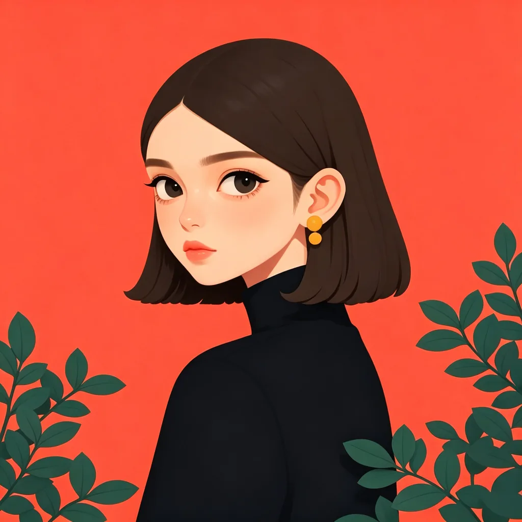 复古波波头女孩插画头像